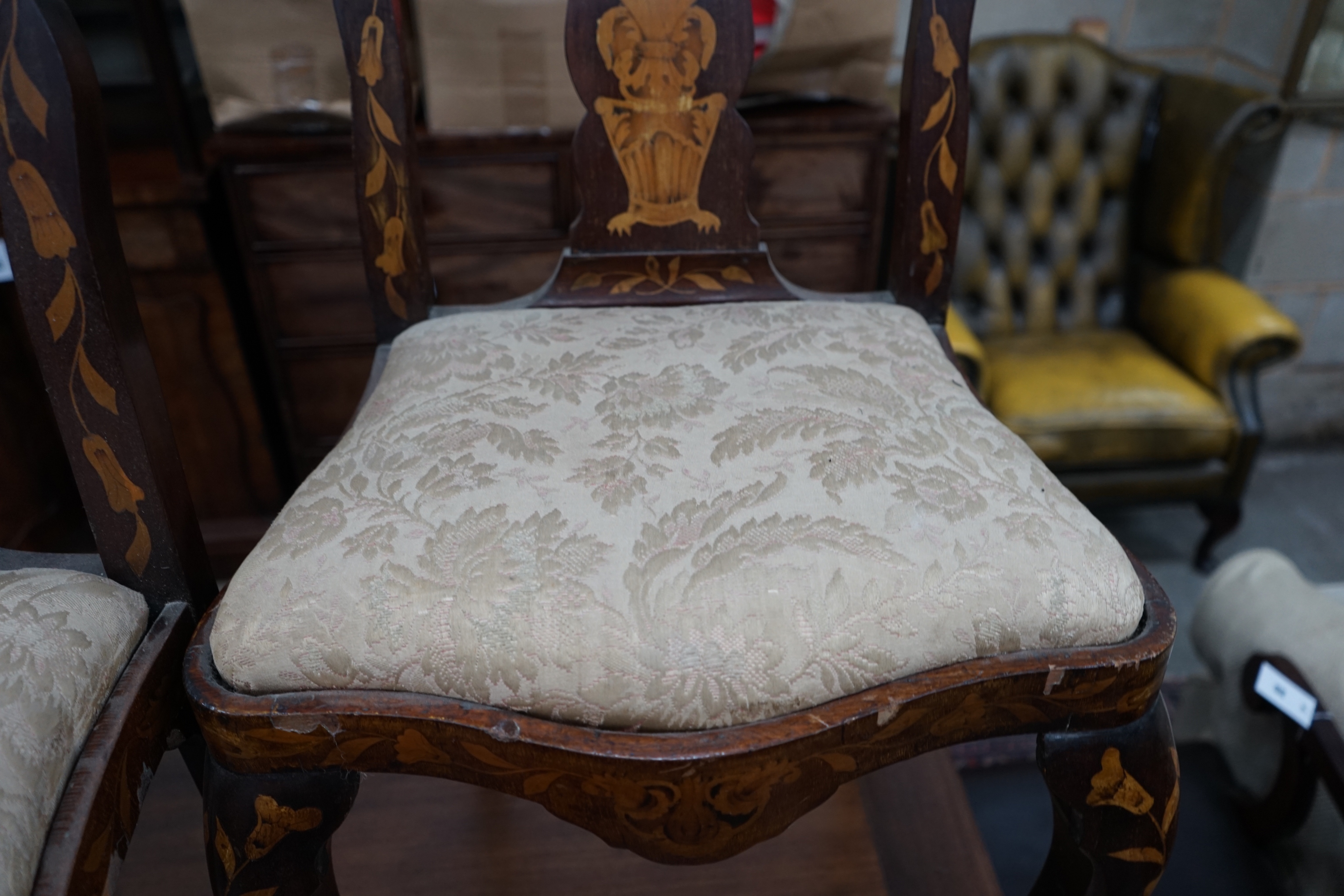 Three 18th century style Dutch design walnut dining chairs